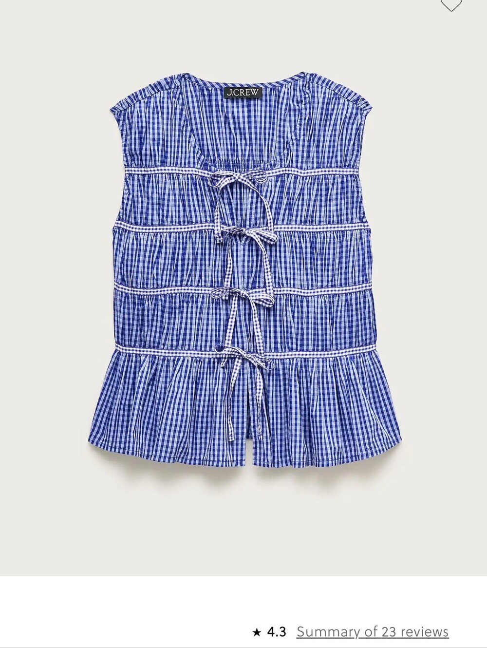 J. Crew Tie Top In Gingham NWT